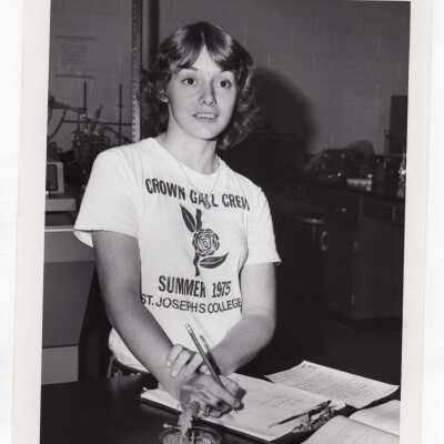 Biology student, Carol Anne MacKenzie, working on Crown Gall Project, August 1975.