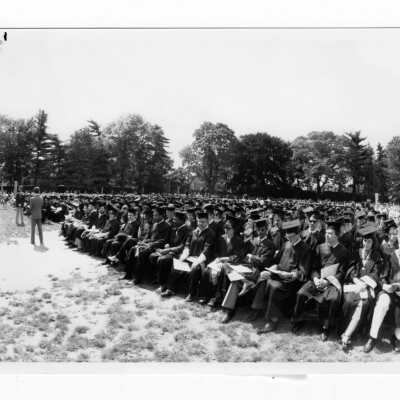 View of 1985 graduation/commencement on Gest Lawn.