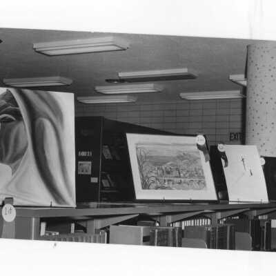 Art contest entries on display in Drexel Library, c. 1967.