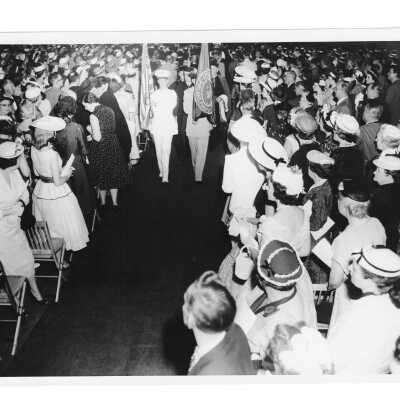 Recessional at end of 1955 graduation/commencement ceremony in Field House.