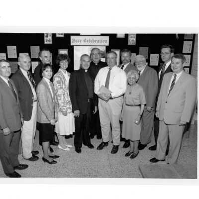 Dedication of book by Gerard Manley Hopkins by Vince Gaitley to Drexel Library. Included in group photo are Josephine Savaro, Joseph Feeney, S.J., Nicholas S. Rashford, S.J., Francis Burch, S.J., David Burton, James Dougherty, Linda Lelii