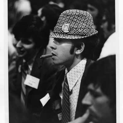 Mock Democratic convention in the Field House sponsored by the students of Delta Sigma Pi in March 1972.