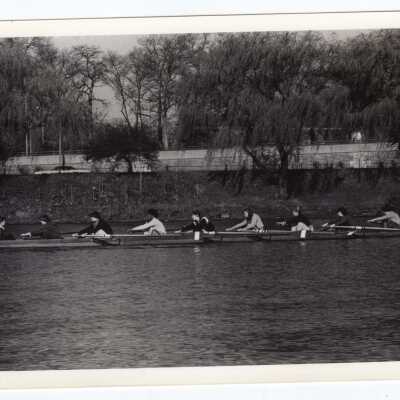 Women' crew/rowing team practicing on Schuylkill River.