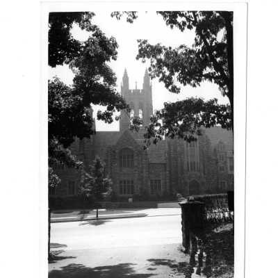 Front exterior of Barbelin building from driveway of Loyola.