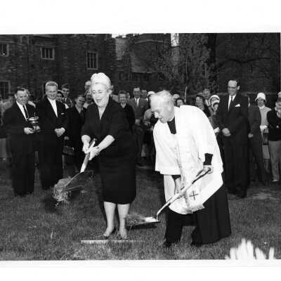 Groundbreaking for Drexel Library with J. Joseph Bluett, S.J., and Honorable Kathryn Granahan, Member U.S. House of Representatives