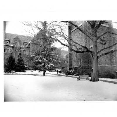 Exterior view of south side of Barbelin building in snow.