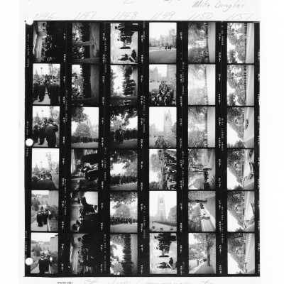 Views of 1968 graduation/commencement ceremony, the first time that ceremonies were held outside in twenty years.