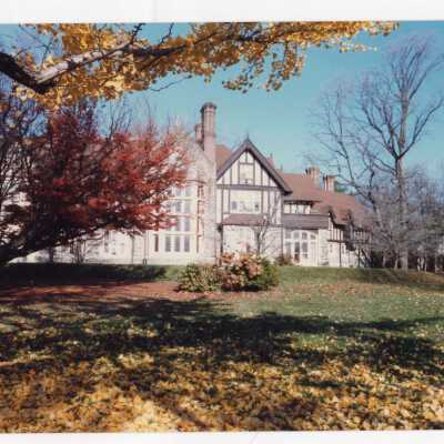 Exterior view of Saint Mary's Hall in autumn.