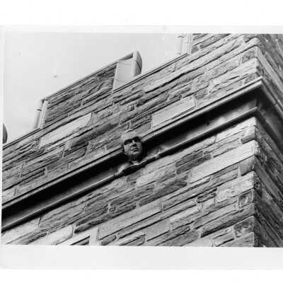 Gargoyle on exterior of Barbelin in likeness of Cornelius Gillespie, S.J., president of Saint Joseph's College from 1908 to 1909.