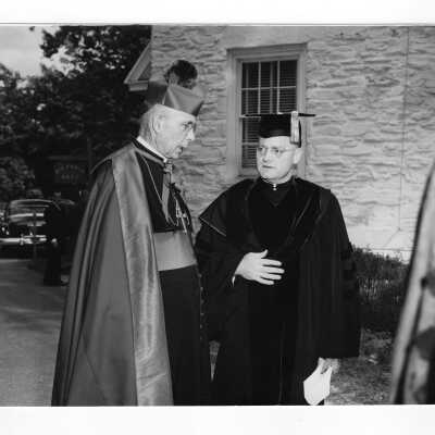 Edward G. Jacklin, S.J. with the Archbishop of Philadelphia, John F. O'Hara at 1954 graduation/commencement.