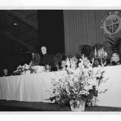 Testimonial dinner for Joseph S. Hogan, S.J., with Monsignor ThomasF. McNally, May 26, 1957.