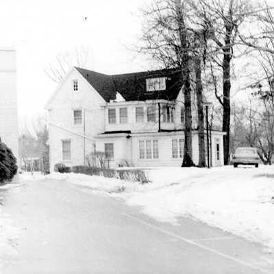 View of back of Keenan Hall in snow.