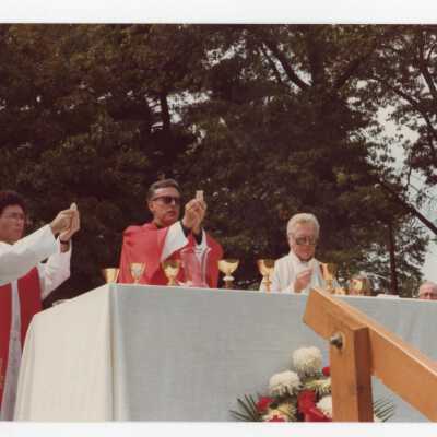 Donald I. MacLean, S.J. and others at dedication of Sourin Residence Center.
