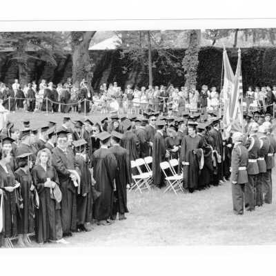 Graduating students processing onto Gest Lawn during 1993 graduation/commencement.