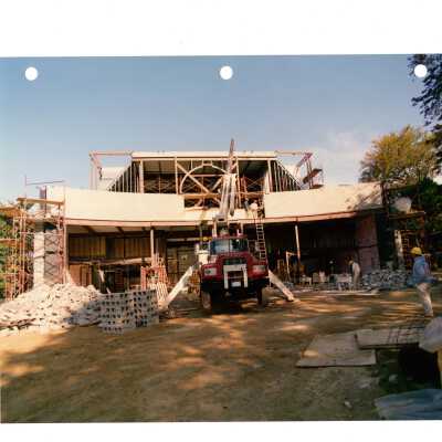 Exterior of view of construction of Chapel of Saint Joseph.