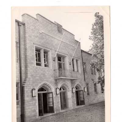 View of front entrance of Field House (Sports Complex).