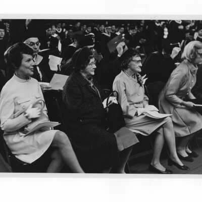 Inauguration of President Terrence Toland, S.J., November 14, 1968. View of Fr. Toland's mother, sister, and two other relatives in audience during ceremony.