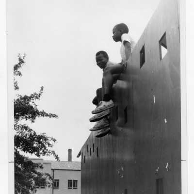 Neighborhood children on SJU campus as part of community service/outreach program during summer.