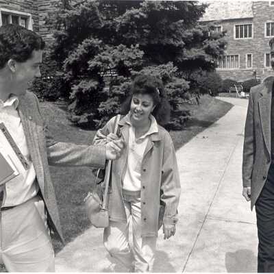 Students walking with Jesuit alongside Barbelin.