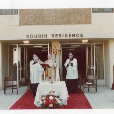 Dedication of Sourin Residence Center with Rev. Francis B. Schulte, Donald I. MacLean, S.J. and others.