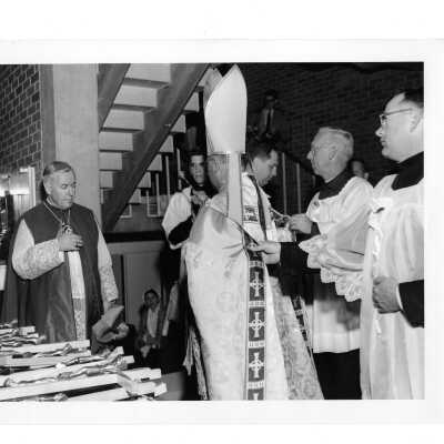 Bellarmine dedication with J. Joseph Bluett, S.J., Egidio Vagnozzi, and Paul F. X. Leary, S.J.