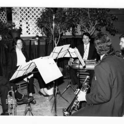 Musicians in orchestra pit of Convention Hall, Philadelphia Civic Center during 1990 graduation/commencement.