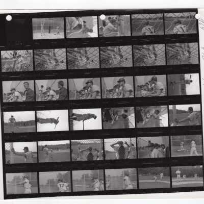 Photos of players on 1969 men's baseball team during a game.