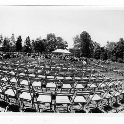 View of Baccalaureate service on Gest Lawn, graduation/commencement, c. 1985.