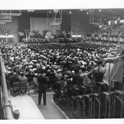 View of 1951 graduation/commencement ceremony in Field House.