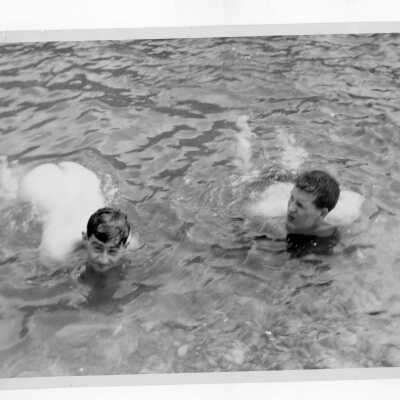 Two students from Barry Hall skinnydipping at quarry.