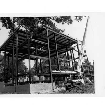 Exterior of view of early construction of Chapel of Saint Joseph.