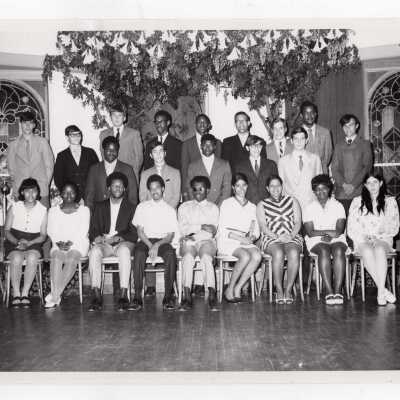 Group photograph of high school students participating in Chemistry Department's Science Motivation Program, May 1969.