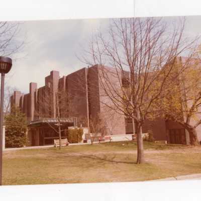 Exterior view is science center in early spring.