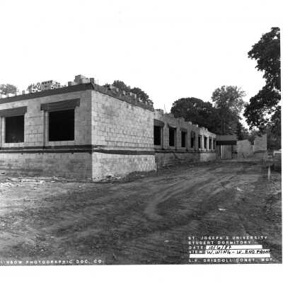 View of early construction of McShain Hall.