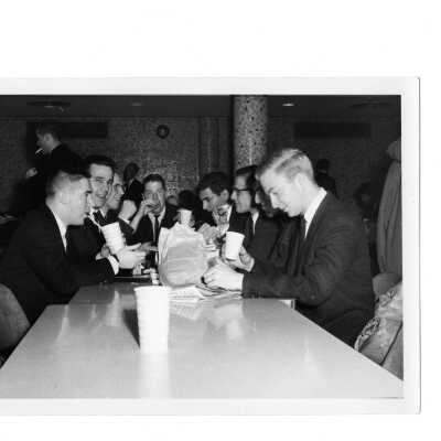 Students eating at tables in Campion cafeteria.