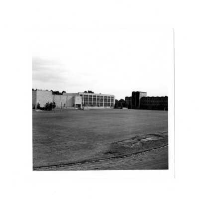 Distant view of Villiger (later Post) Academyof Food Marketing with Bellarmine in background.
