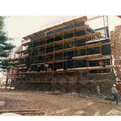 Exterior of view of construction of Chapel of Saint Joseph.