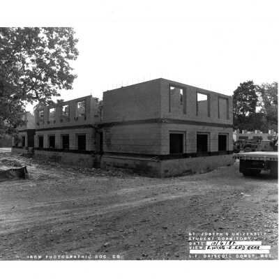 View of early construction of McShain Hall.