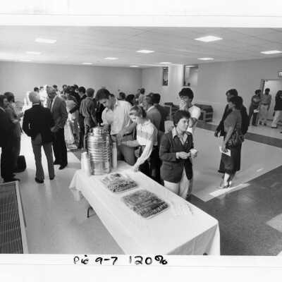 Students and guests at reception for Sourin Residence Center dedication.