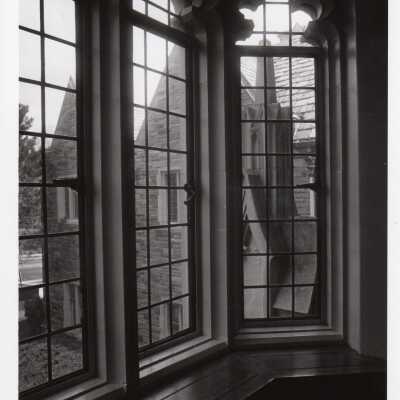 Interior view of three leaded windows in Barbelin building.