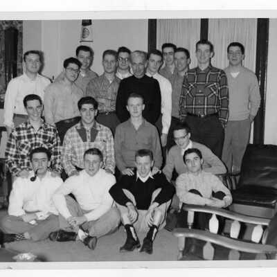Students residents of Quirk Hall with Francis J. Emory, S.J., prefect of the residence.