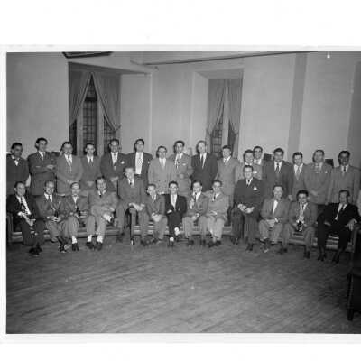 Alumni reunion of class of 1936, held May 10, 1949. Group photo taken in College Lounge.