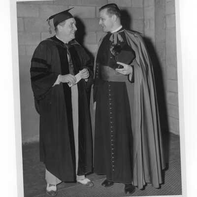 Francis Myers, U.S. Senator from Pennylvania dressed with Monsignor Furey during 1949 graduation/commencement ceremony.
