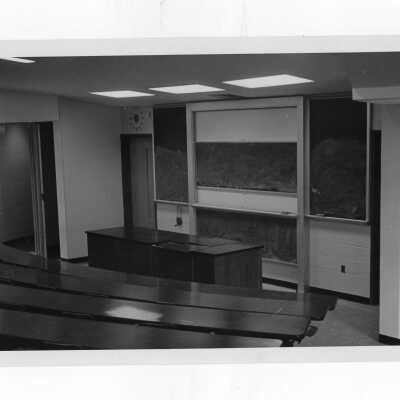 View of classroom in science center.
