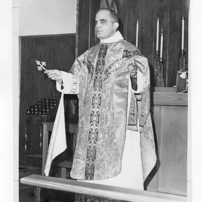 Monsignor Richa of the Maronite Rite at mass during Saint Joseph's week, March 1964.
