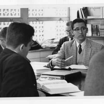 View of Honors Program class in English Literature being held in Drexel Library, c. 1965.