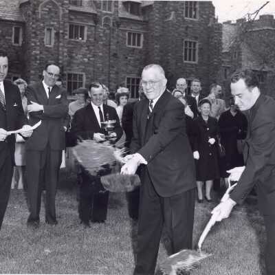 Groundbreaking for Drexel Library with Joseph D. Pascucci, Frank A. Lalley, John A. Murphy, and Francis J. Renz, S.J.