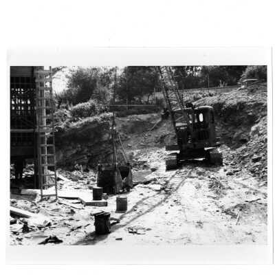 Bulldozer next to construction site of Bellarmine.