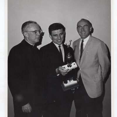 Men's Basketball Steve Donches receives MVP award for legendary game against Villanova at Palestra.