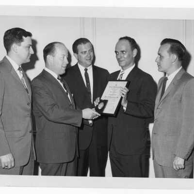 Shaffrey award recipient, Dr. Alfred Bongiovanni, with four other individuals, 1965.